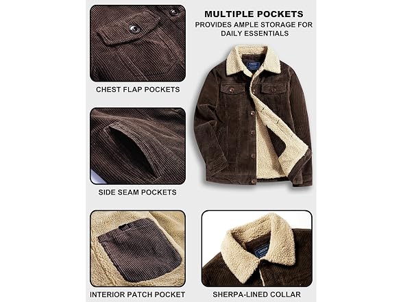 Louechy Men (L) Corduroy Sherpa Lined Jacket Coats