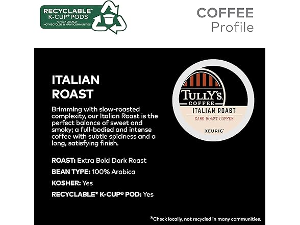 Tully's Coffee Italian Roast K-Cup Pods 96 Count