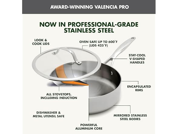 GreenPan Valencia Pro Tri-Ply Stainless Steel 9 Piece Cookware Set