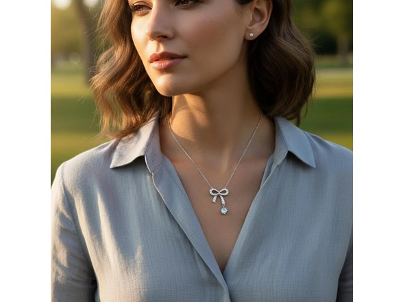 Bow Drop Turquoise Moissanite Necklace