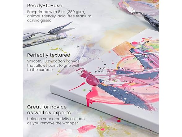 ARTEZA Stretched Canvas, 8 x 8 Inches, Pack of 12