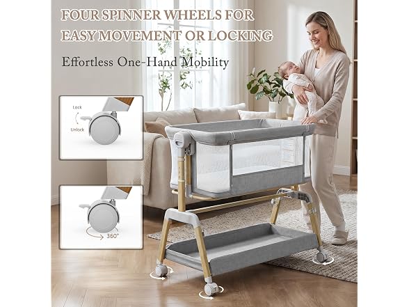 Bolmen Grey Rocking Bassinet Bedside Sleeper