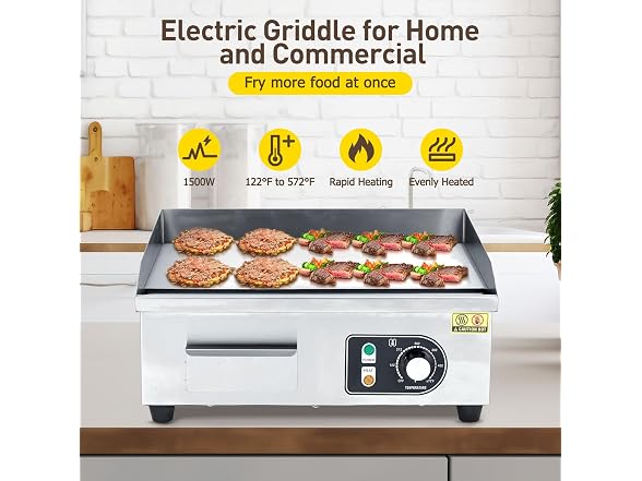 Commercial Electric Griddle 14" – 1500W/3000W Stainless Steel Flat Top
