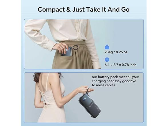 POERUNI 10000mAh Power Bank with Wall Plug