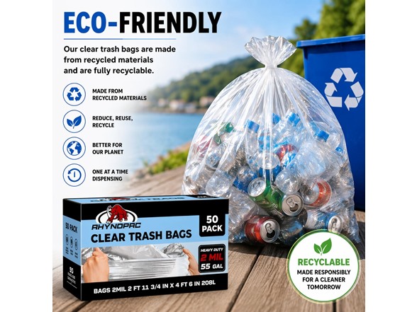 55 Gallon 2 Mil Clear Trash Bags