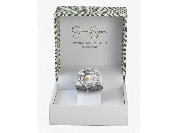 Jessica Simpson Silver Crystal Ring Watch