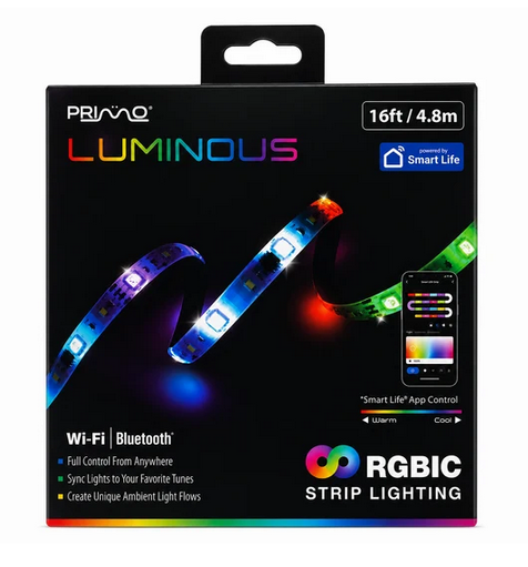 Primo 16ft Smart Wifi Bluetooth Strip Light w Power Adapter - Gallery 3