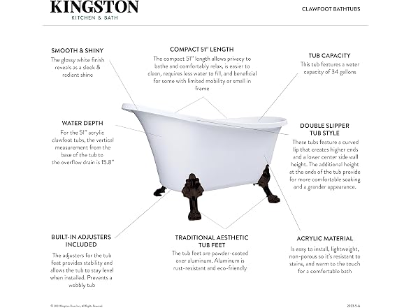Kingston Brass Clawfoot Tub,Glossy White/Polished Chrome