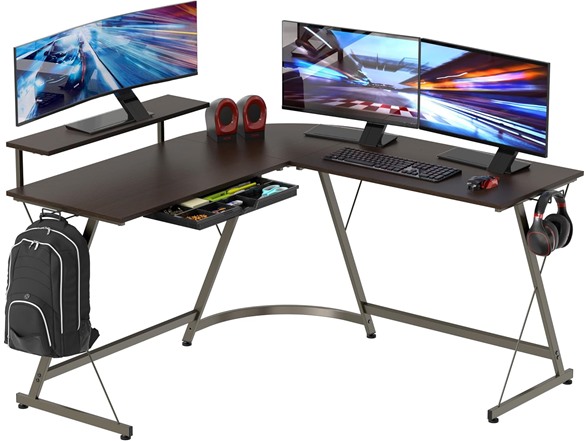 SHW 51 x 51 L-Shaped Corner Desk with Monitor Stand and Drawer only