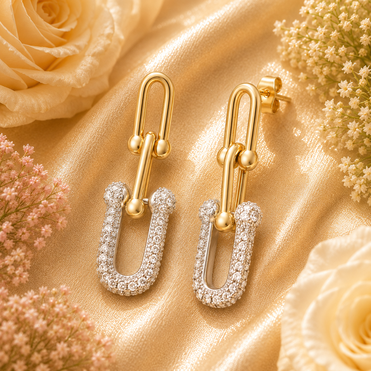 18K Gold Plated CZ Link Drop Earrings - Gallery 6