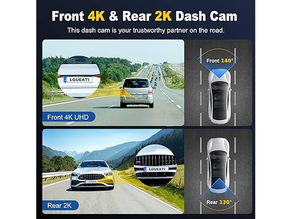 Lgueati HD Dash Cam, Front and Rear