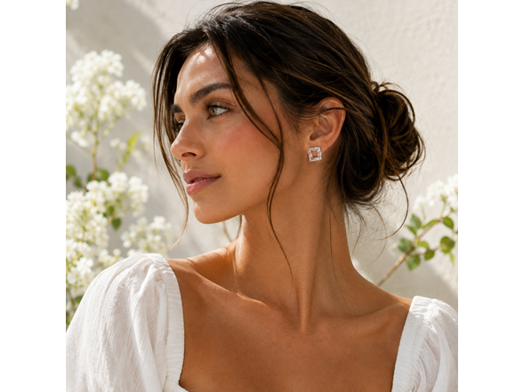 Silver Twisted Square CZ Stud Earrings