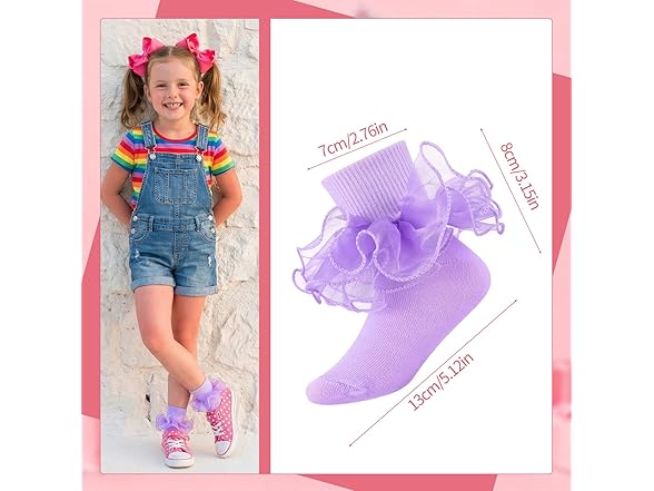 Jspupifip 4 Pairs Girls Big Ruffle Socks