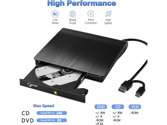 Gotega External CD/DVD Drive USB 3.0 C