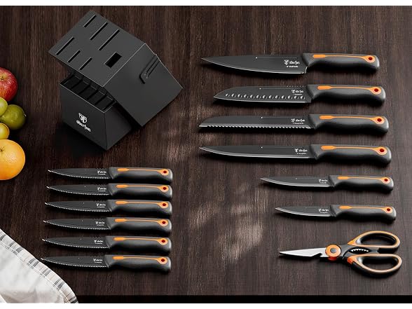 ODERFUN 15 PCS Orange Knife Block Set
