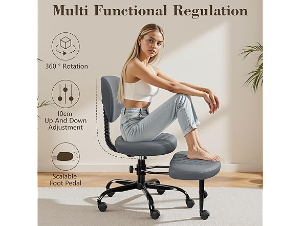 AtHope Ergonomic Cross Legged Office Chair with Wheels - Adjustable Height for Meditation, ADHD Desk & Yoga - Wide Criss Cross Design with Lumbar Support, Kneeling Chair - Dark Gray (Open Box)