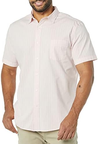Amazon Essentials Short Sleeve Shirt for Men, Available in Big & Tall, Pink White Double Stripe, X-Large
