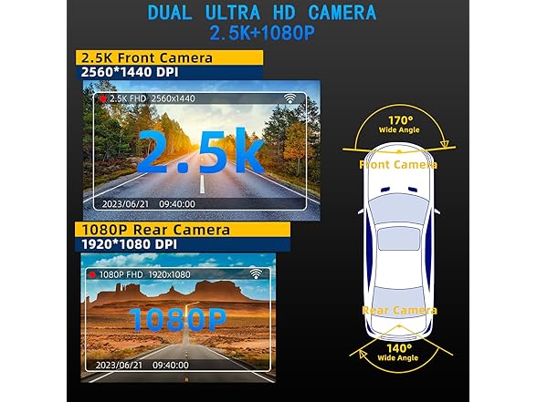 TTLITTLINY Dash Cam Front and Rear 2.5K+1080P FHD WiFi Dual Dash Camera