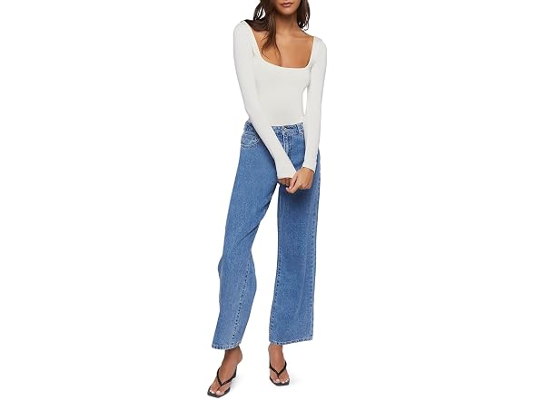 Forever 21 (M) Long-Sleeve Bodysuit Cream