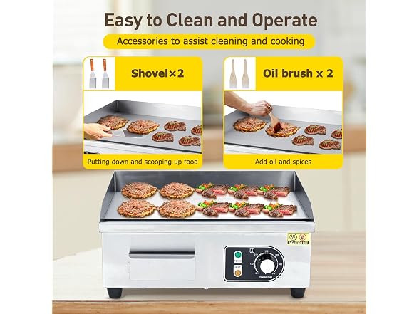 Commercial Electric Griddle 14" – 1500W/3000W Stainless Steel Flat Top