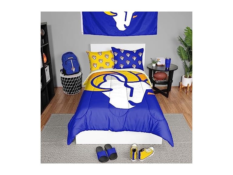 FOCO Los Angeles Rams NFL Team Color Bed In a Bag Comforter Bedding 3 Piece Twin Set