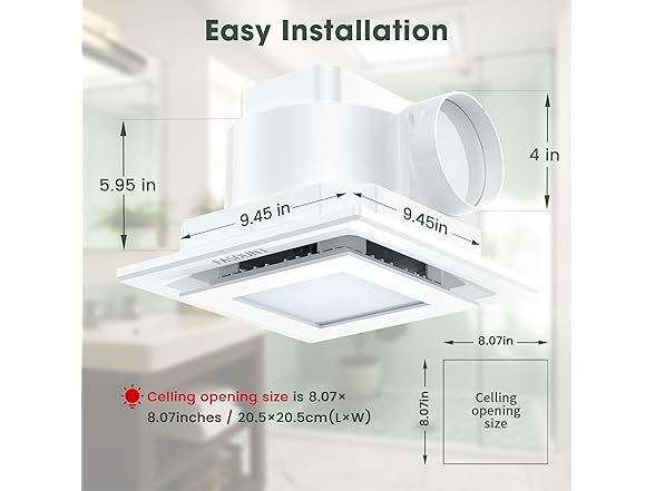 FASDUNT 9.8" Panel Bathroom Exhaust Fan with Light