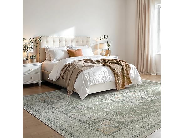Marsail 8x10 Washable Green Area Rug