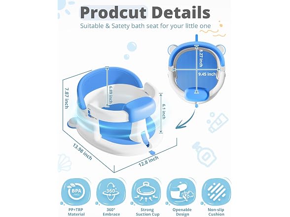 ONTHEWEI Blue Baby Bath Seat