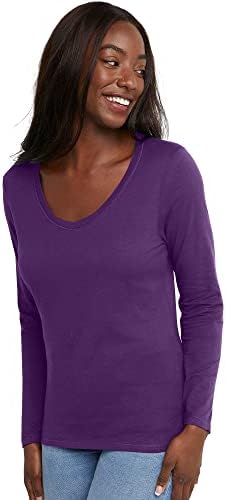 Hanes Womens Cotton V-Neck Long Sleeve Tee