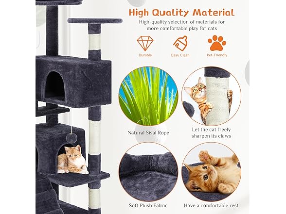 FluffyDream Cat Tree Tower 54in Gray