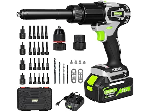 FABOKA FA0801 3-in-1 Cordless Rivet Gun & Nut & Drill