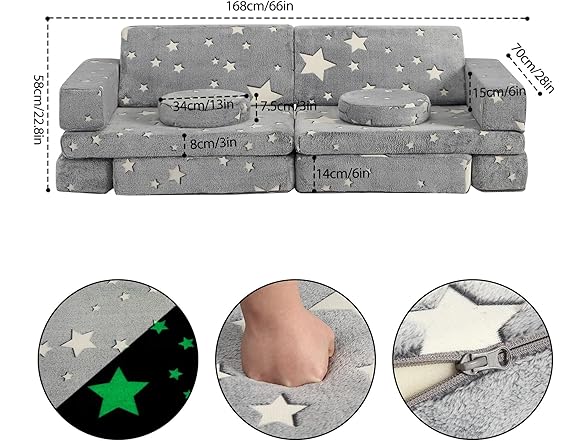GIMMYFIVE Kids 12pc Modular Couch Grey