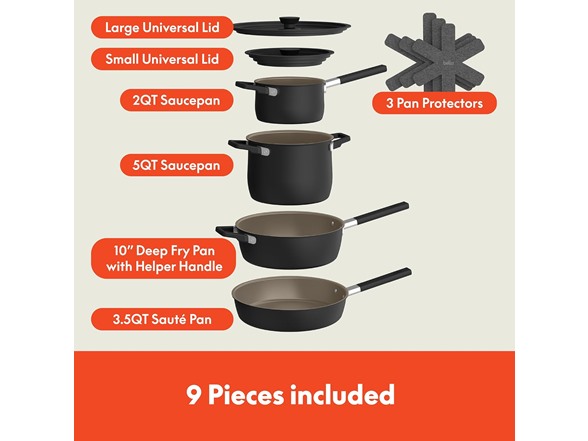 BELLA 9-Piece StoreMore Cookware Set Black