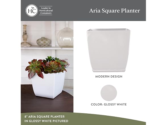 Aria Self Watering Square Plant Pot w/Drainage