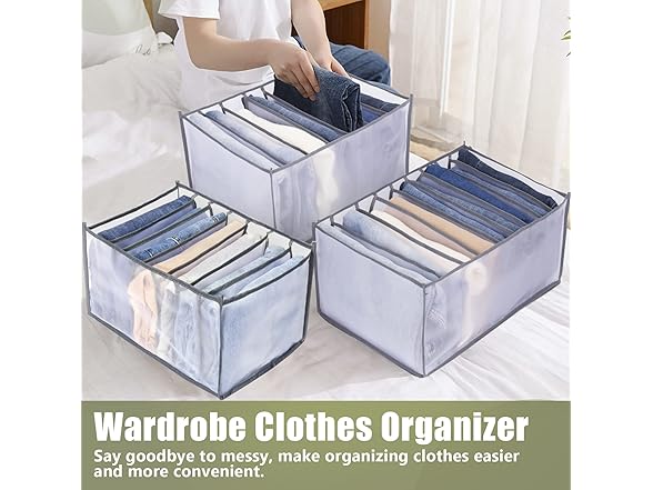 TOOVREN Wardrobe Clothes Organizer, 4PCS, Gray