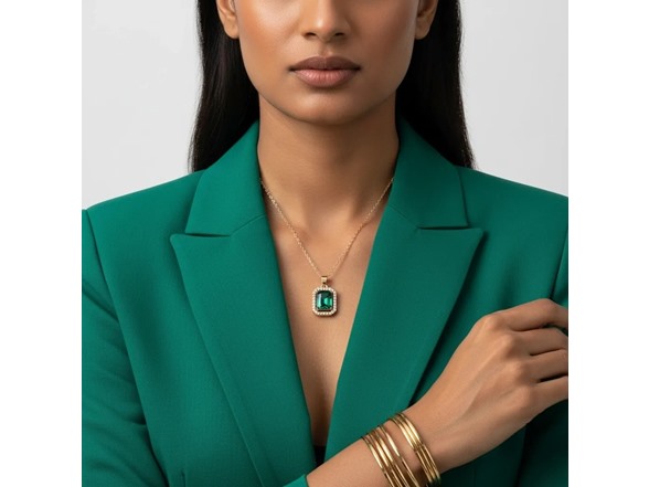 Green Crystal CZ Halo Necklace