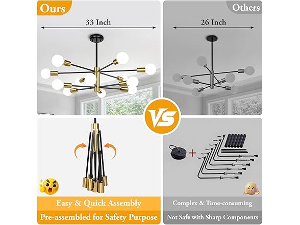 BesLowe 31'' 12-Light Modern Sputnik Chandelier