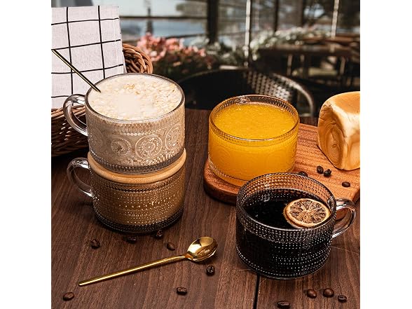 Xigugo 14oz Vintage Glass Coffee Mugs