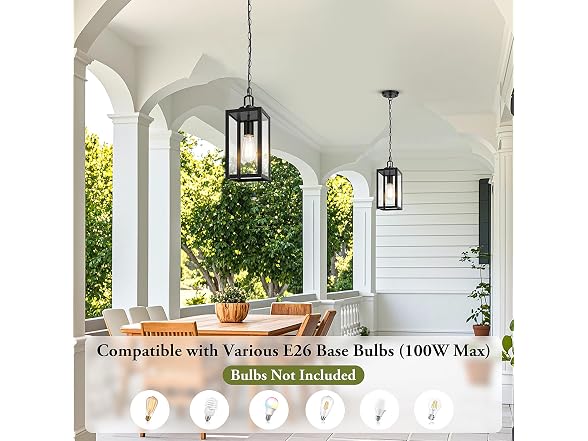 BesLowe Dusk to Dawn Outdoor Pendant Light, Black