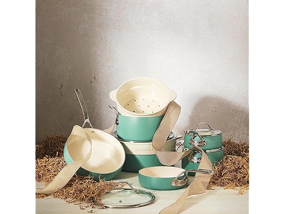 Bloomhouse 12 Piece Aluminum Pots and Pans Sage Green