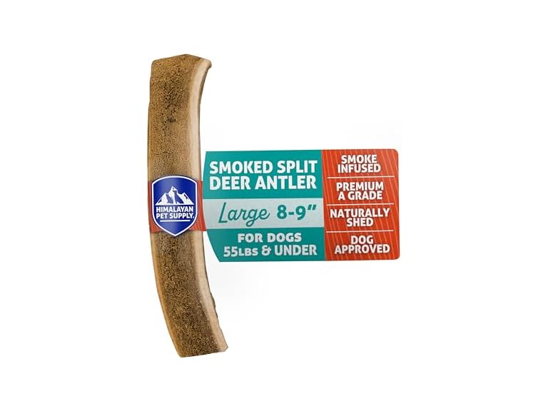 Himalayan Dog Chew Smoked Deer Antlers for Dogs – Long-Lasting Chew, Natural Split Antlers, Dog Antler Chews for Large Dogs Weighing 30-45 lbs, Splinter-Free Dog Chew Treats – 1 Large Smoked Antler