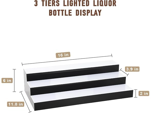Dollate 3 Tier 16 Inch LED Lighted Liquor Bottle Display