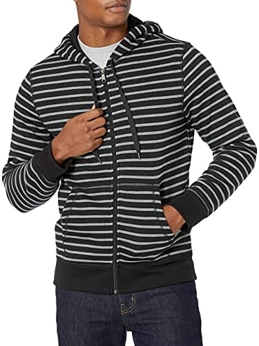 Amazon Essentials Men's Full-Zip Fleece Hoodie (Available in Big & Tall), Black Grey Stripe, X-Small
