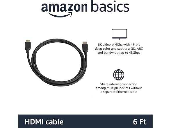 Amazon Basics HDMI 2.1 6ft 80-Pack