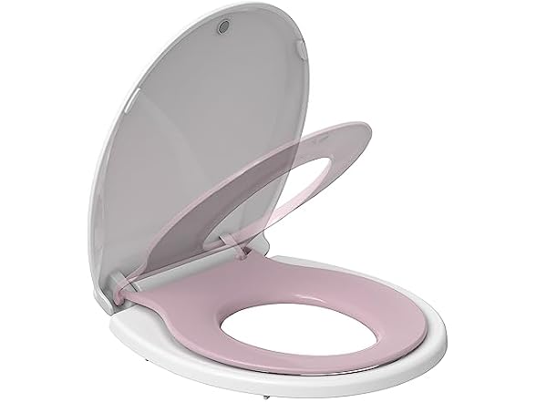 Takywep Toilet Seat White w Pink Flat Toilet- Round