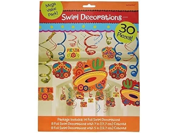 Fiesta Multicolor Foil Hanging Swirls Decorations