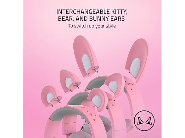 Razer Kraken Kitty V2 Pro Wired RGB Headset: Interchangeable Ears (Kitty, Bear, Bunny) - Stream Reactive Lighting - Detachable HyperClear Cardioid Mic - 50mm Drivers - 7.1 Surround Sound - Quartz Pink (Open Box)
