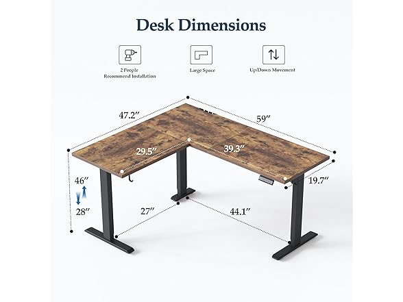 L Shaped Standing Desk 59 x 48 Inch