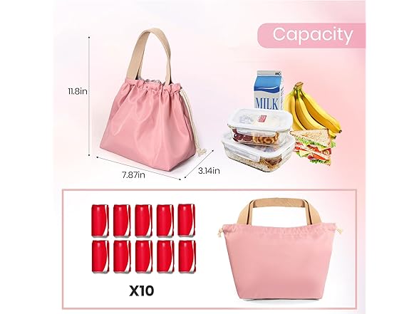 Drawstring Reusable Lunch Bag for Women