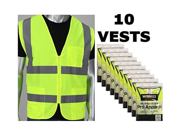 10PK Worktex Economy Fabric Class 2 Safety Vest, 2 Pockets